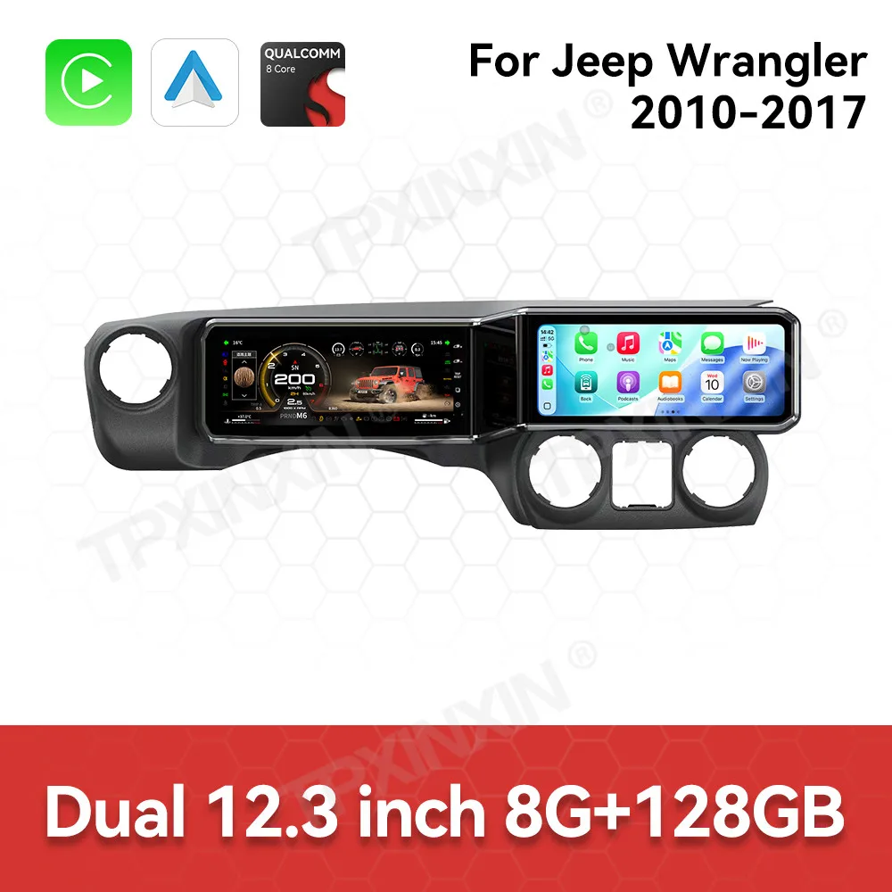Car Digital Cluster Multimedia Player For Jeep Wrangler JK 2010-2017 Dual Screen GPS Navigation Virtual Cockpit Stereo Head Unit