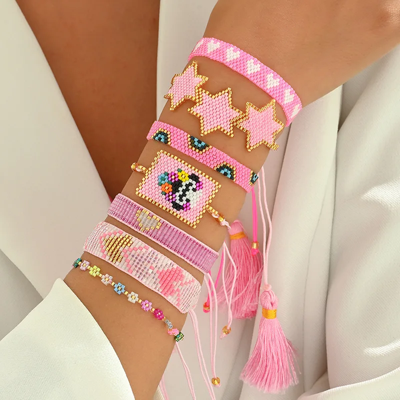 Rice bead bracelet Gradient color Design Heart Arrow Flowers Hand knitting Bohemia Adjustable Fashion Beaded bracelet set