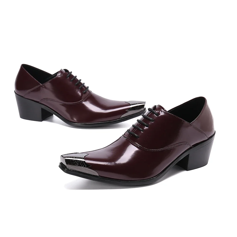 

Christia Bella British Solid Genuine Leather Oxford Shoes Men Mid Heel Brogue Shoes Wedding Party Lace Up Dress Shoes Big Size