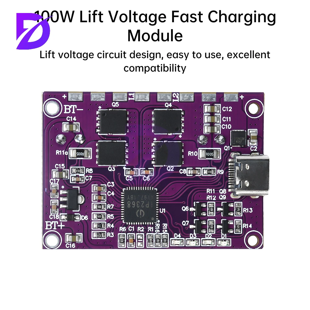 IP2368 ثنائي الاتجاه 100 واط وحدة شحن سريع باك دفعة نوع-c واجهة بطارية ليثيوم عالية الطاقة شحن لوح حماية