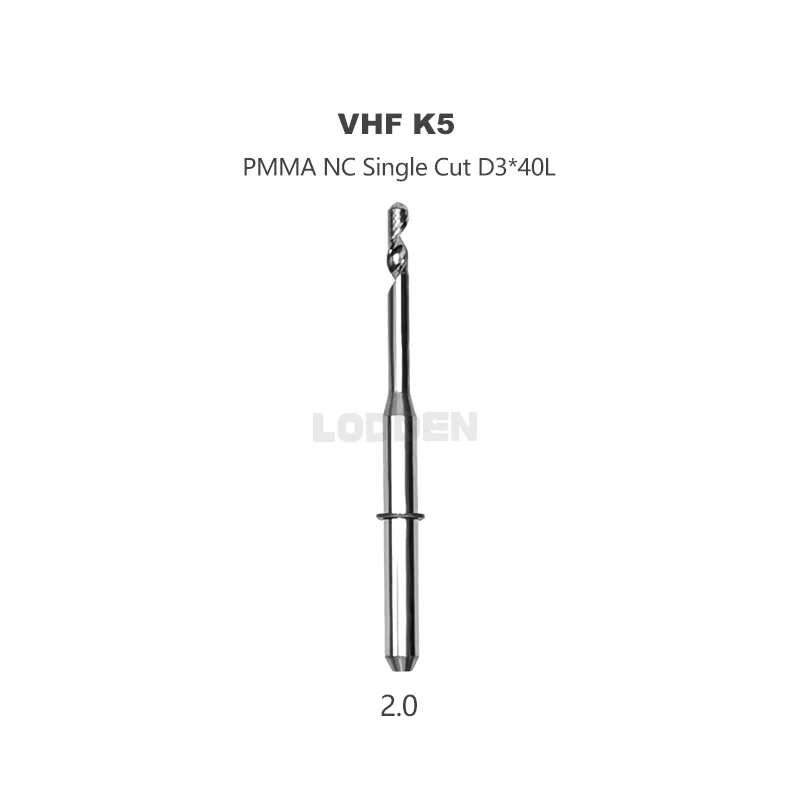 Frezarka dentystyczna do frezarki do VHF K5 PMMA NC jednokrotnej długości całkowitej igły D3 * 40L materiały laboratorium dentystyczne 1.0/2.0/2.5mm