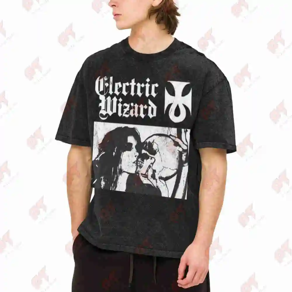 Electric Wizard Distressed Vintage Washed Tee Pure Cotton T-Shirt
