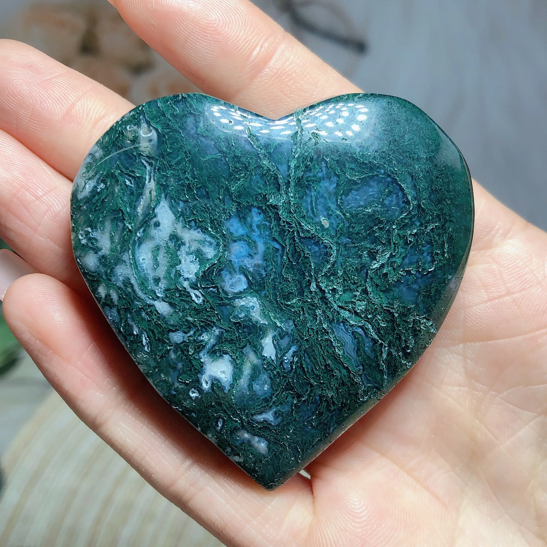 Natural Crystal Moss Agate Heart Healing  Mineral Ore High Quality Gemstones Home Decorations Room Decor Gift