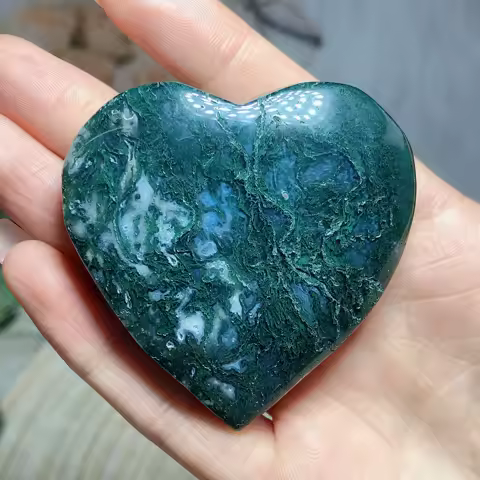 Natural Crystal Moss Agate Heart Healing Mineral Ore High Quality Gemstones Home Decorations Room Decor Gift