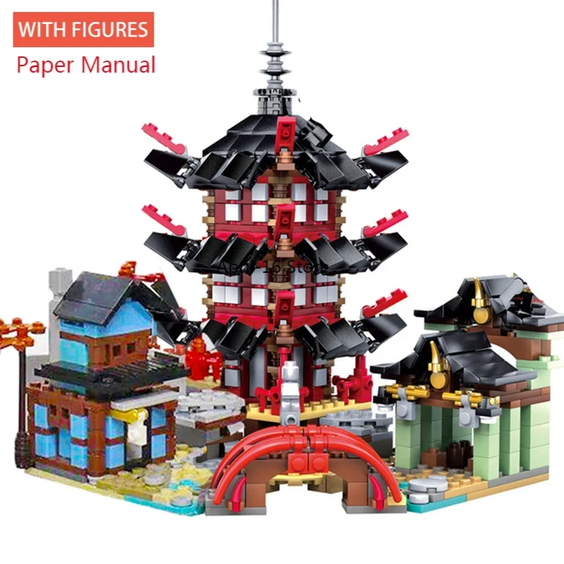 Juego de bloques de construcción modelo Templo de airjitzu para niños, juguete de construcción con ladrillos para armar, serie Ninja city Temple, ideal para regalo de cumpleaños, código 2020, compatible con 737 y piezas