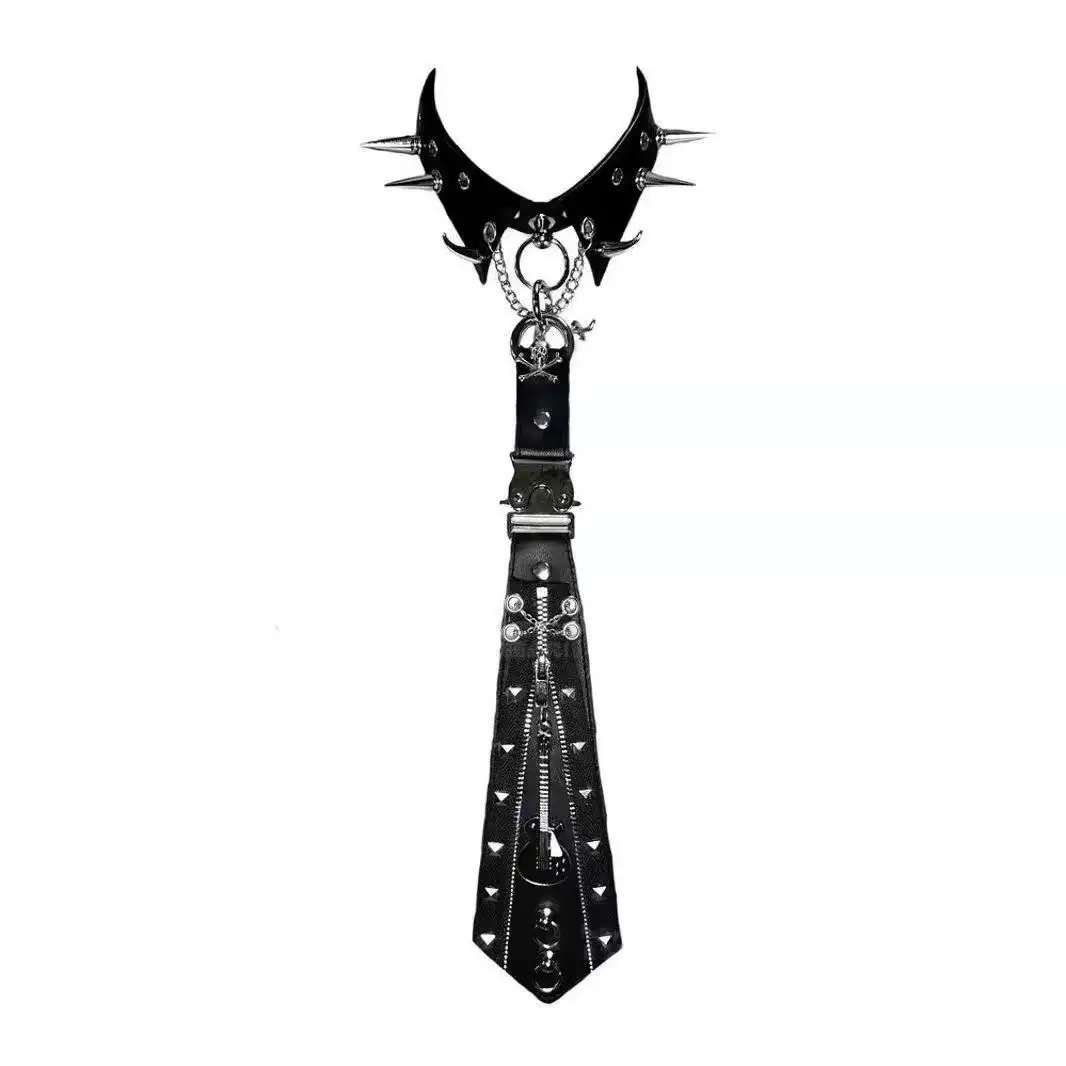 

Subculture Harajuku Y2K Girl Steam Punk Tie Gothic Lolita Handmade Choker Rivet Necktie Name Badage Necklace