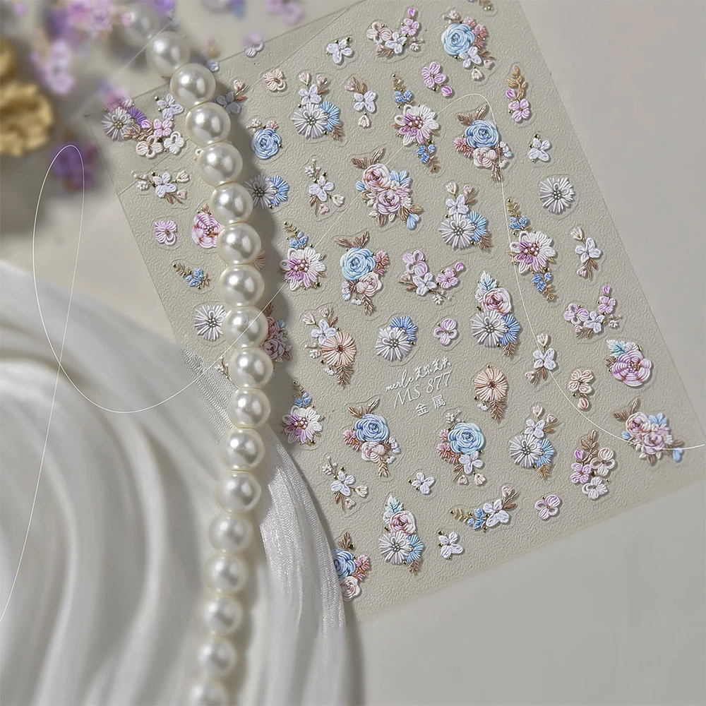 1 foglio delicato ricamato rosa nail art adesivo decalcomanie 5D petalo di rosa cursori autoadesivi squisiti fiore manicure decalcomanie