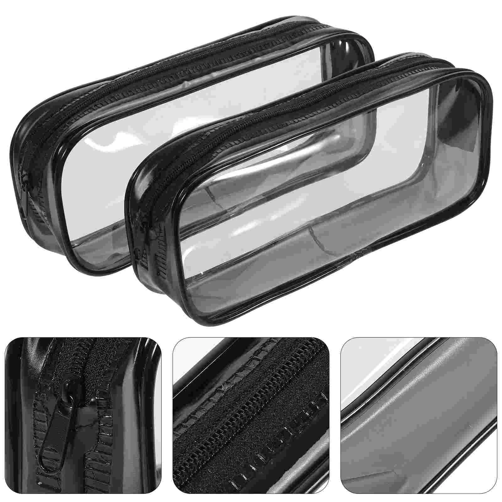 2 Pcs Stationery Storage Bag Transparent Pencil Case Multifunction Organizer Clear for Exams Black Pvc Multi-function