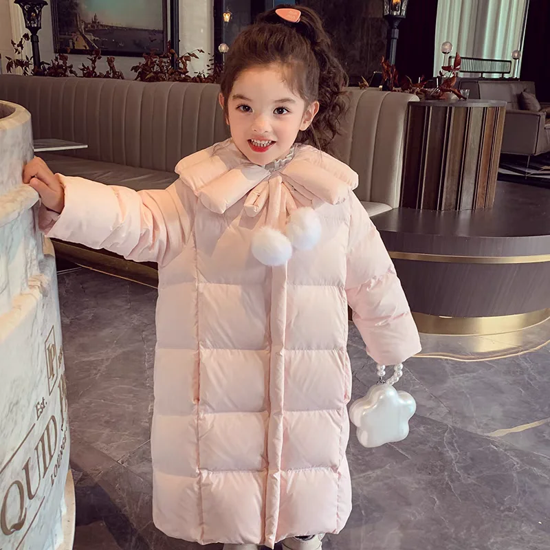 

Fashion Winter Wrom Girls Fashion Cotton Woolen Coat Baby Sweet Long Thicken Coat Children Warm Parka Pink Lapel Snow Jacket