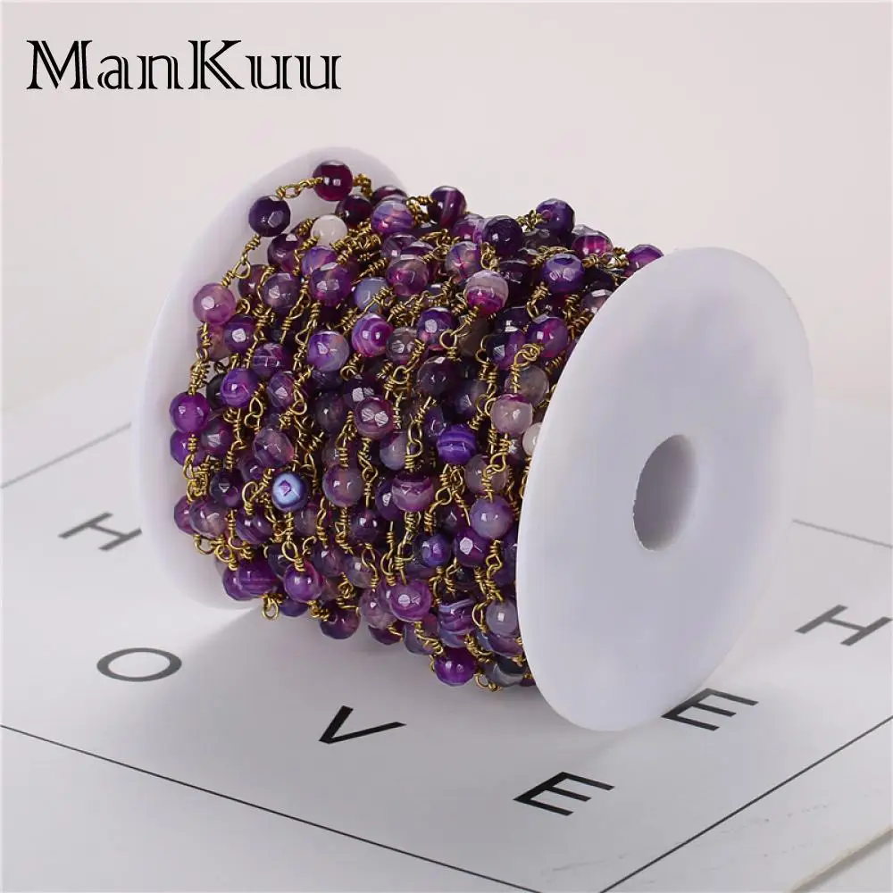 

mankuu 5 meters 6mm agates rosary chain angle round bead hand wrap pure copper wire diy bracelet necklace accessories