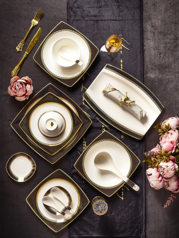 Jingdezhen Ceramic Tableware Set, Bone Porcelain Bowls, Dishes, and Dishes, High end, Light Luxury Bowls, Household Relocation