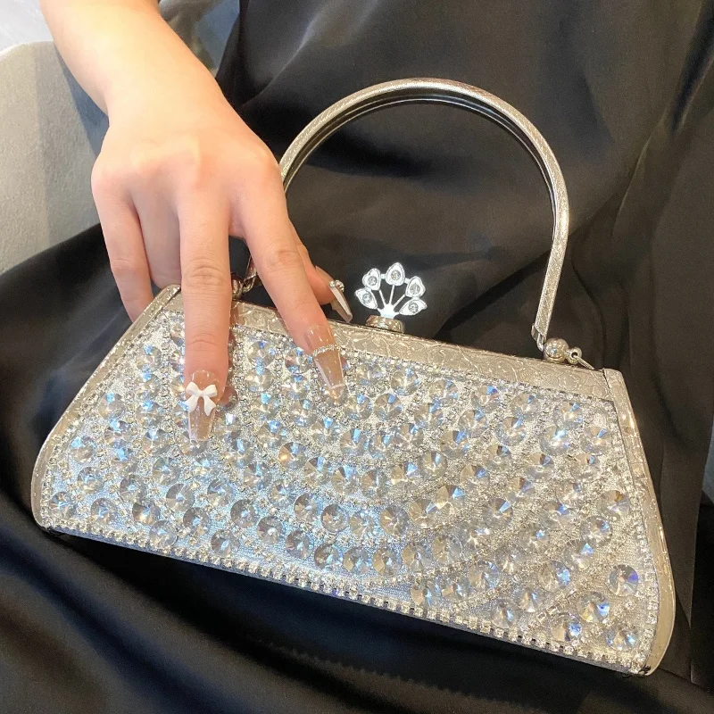 

Designer Luxury Shiny Rhinestone Evening Bag Women's Silvery High-end Handbag Fashion Chain Shoulder Bags Dancing Party Bag 2025