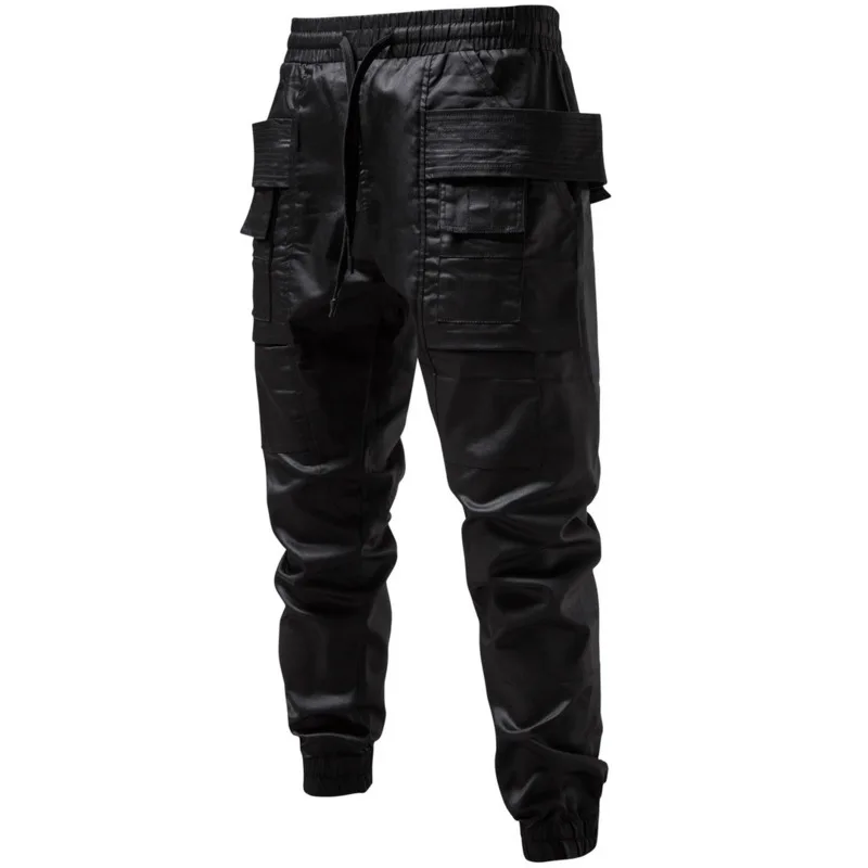 Pantalon de travail ciré à revêtement RO foncé, pantalon de moto décontracté pour hommes, pantalon de jambe à reliure à vent fonctionnel