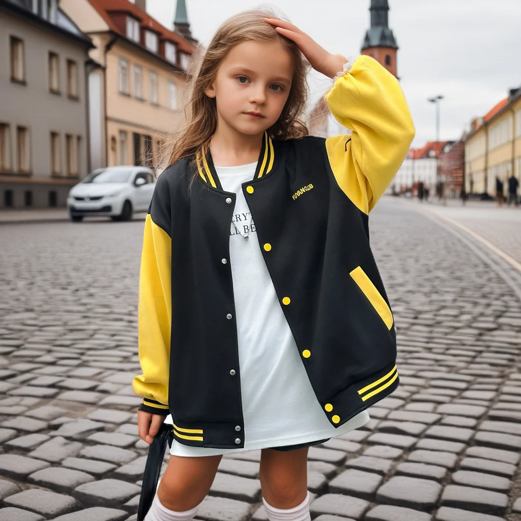 

Teen School Girls Baseball Jacket Autumn Loose Fit Coat Fashion Casual Jacket for Kids Daily Versatile Outerwear