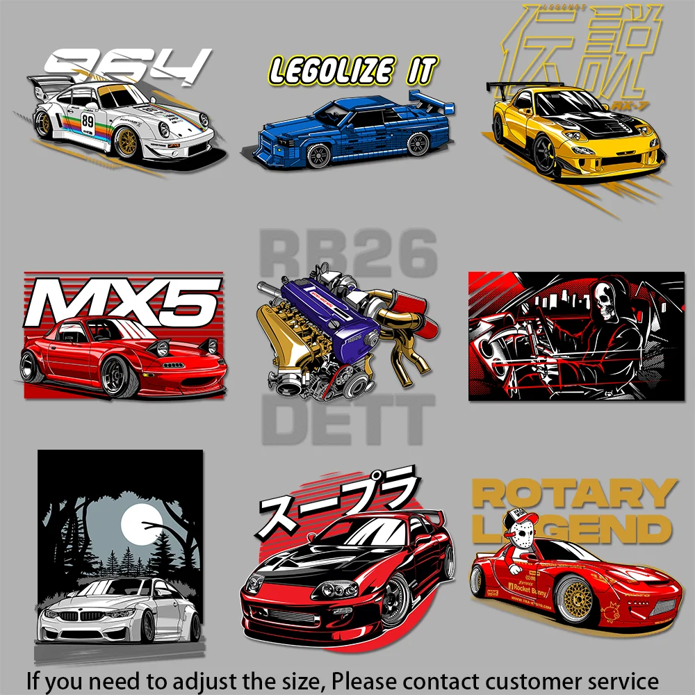 Japanese Street Racing Car Rough - style Car Visual heat stickers iron on for clothes High quality adhesive backing DIY Craft