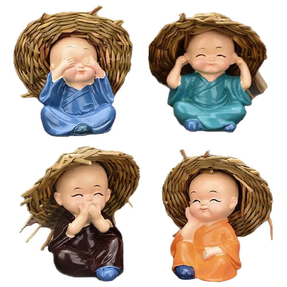 

4 Pcs Mini Monk Car Aromatherapy Figurines Dashboard Decor Realistic Resin Hand Painted Smile Four Monk Home Decor Accessories