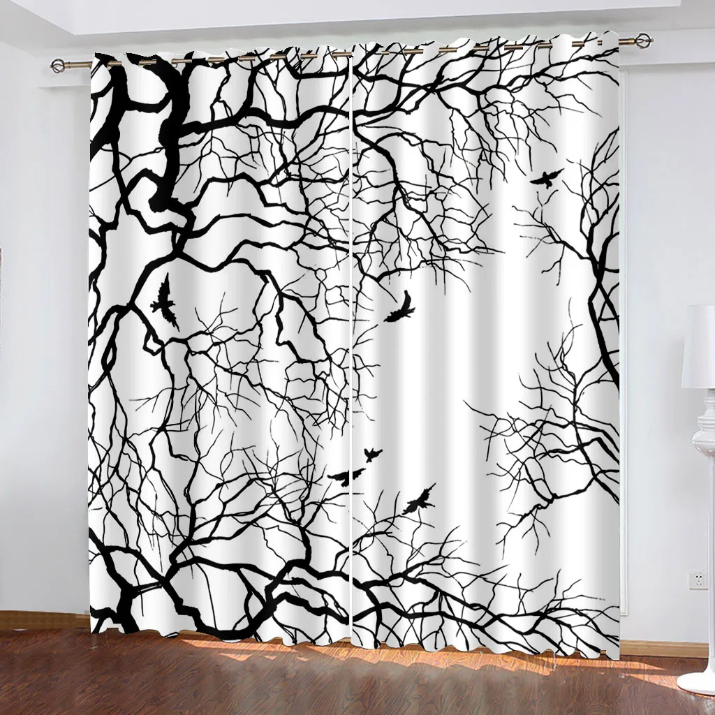 Custom black branch curtains 3D Window Curtains For Living Room Bedroom 3d Blackout curtain