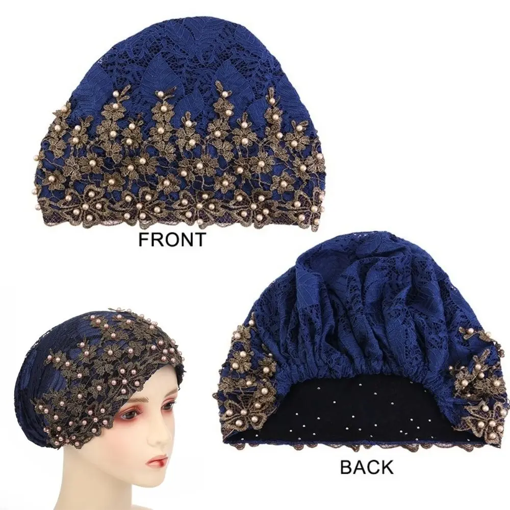 

Headwrap Elegant Glittery Turban Cap Embroidery Beaded Comfortable Breathable African Headwrap Underscarf Hat For Women