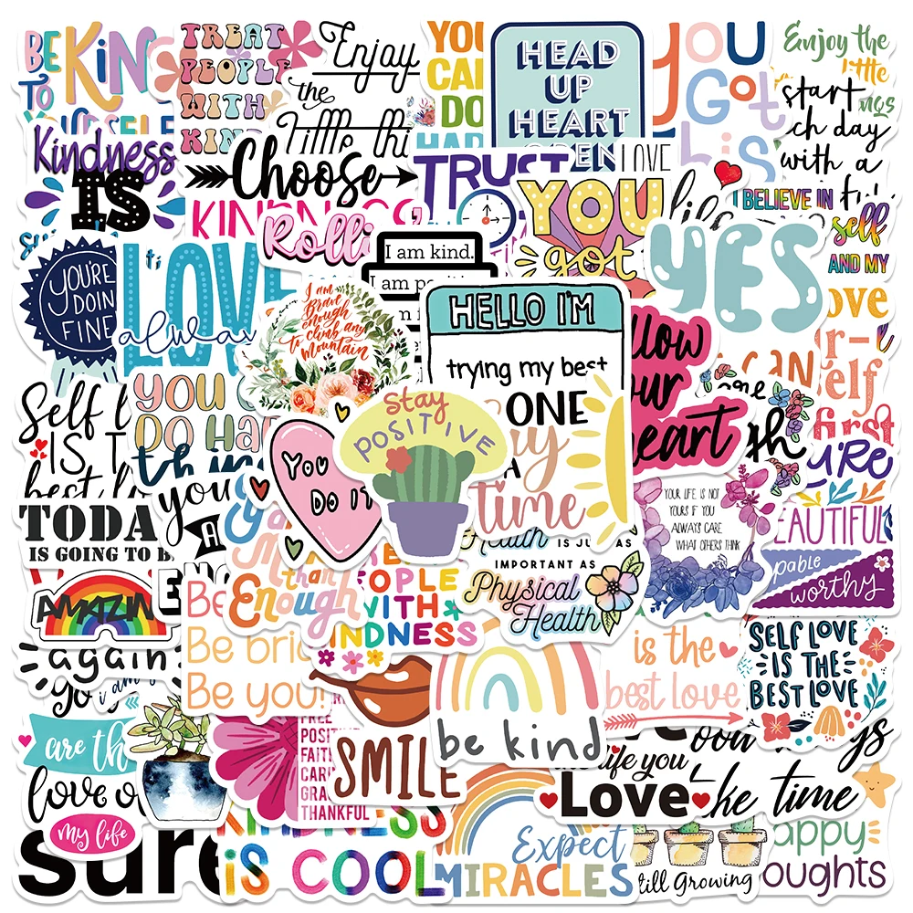 52pcs Motivational Phrases Stickers Cartoon Graffiti Decals For Phone Laptop Scrapbook Skateboard Guitar Waterproof Stickers