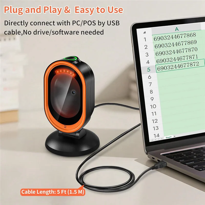 

X30 1D QR 2D Barcode Scanner, Automatic Desktop Bar Code Scanner Reader For Computers, PC, Laptop & Universal POS System