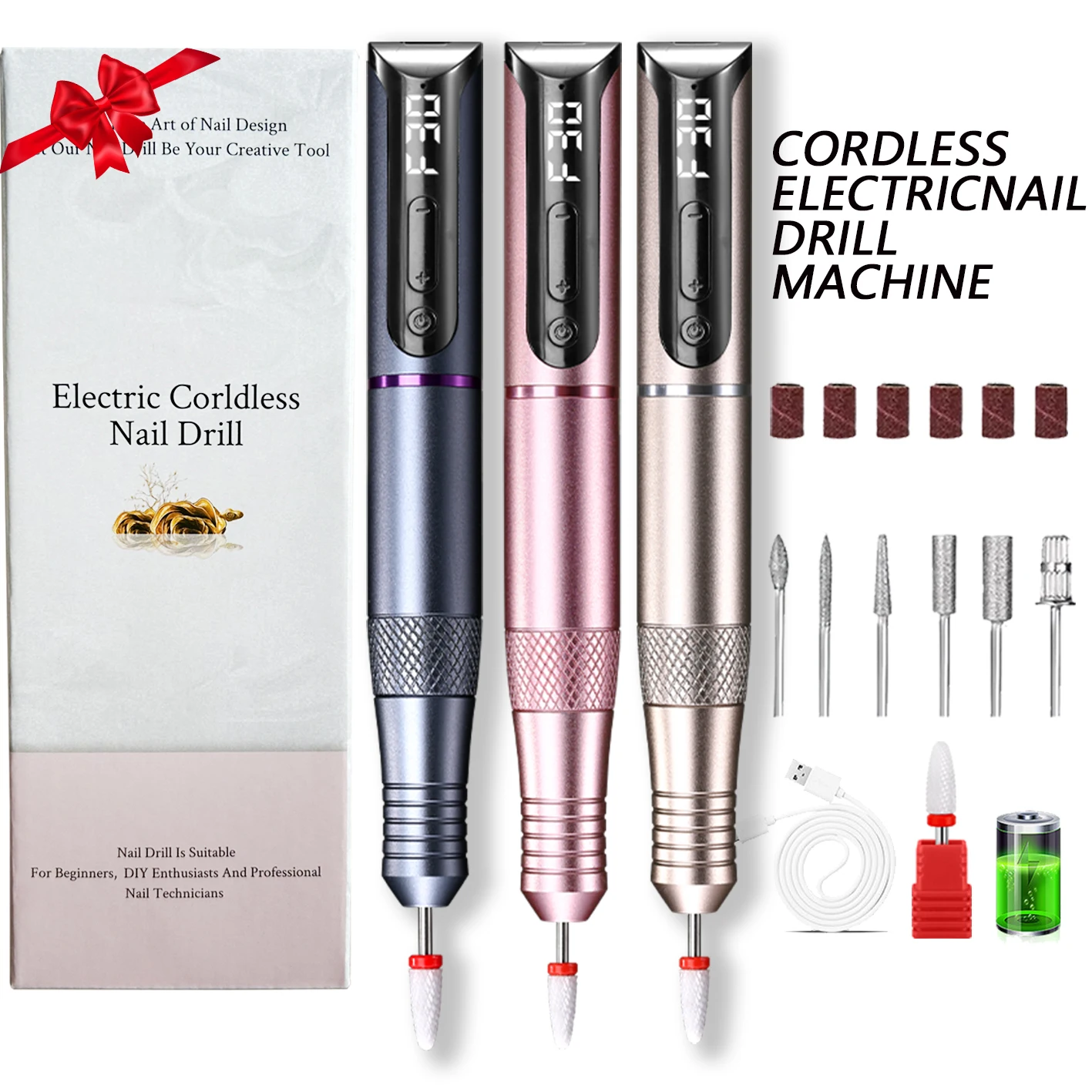 Cosprysmal USB Rechargeable Wireless Nail Drill Pen, Portable Electric Nail File Polisher, Professional Salon Manicure