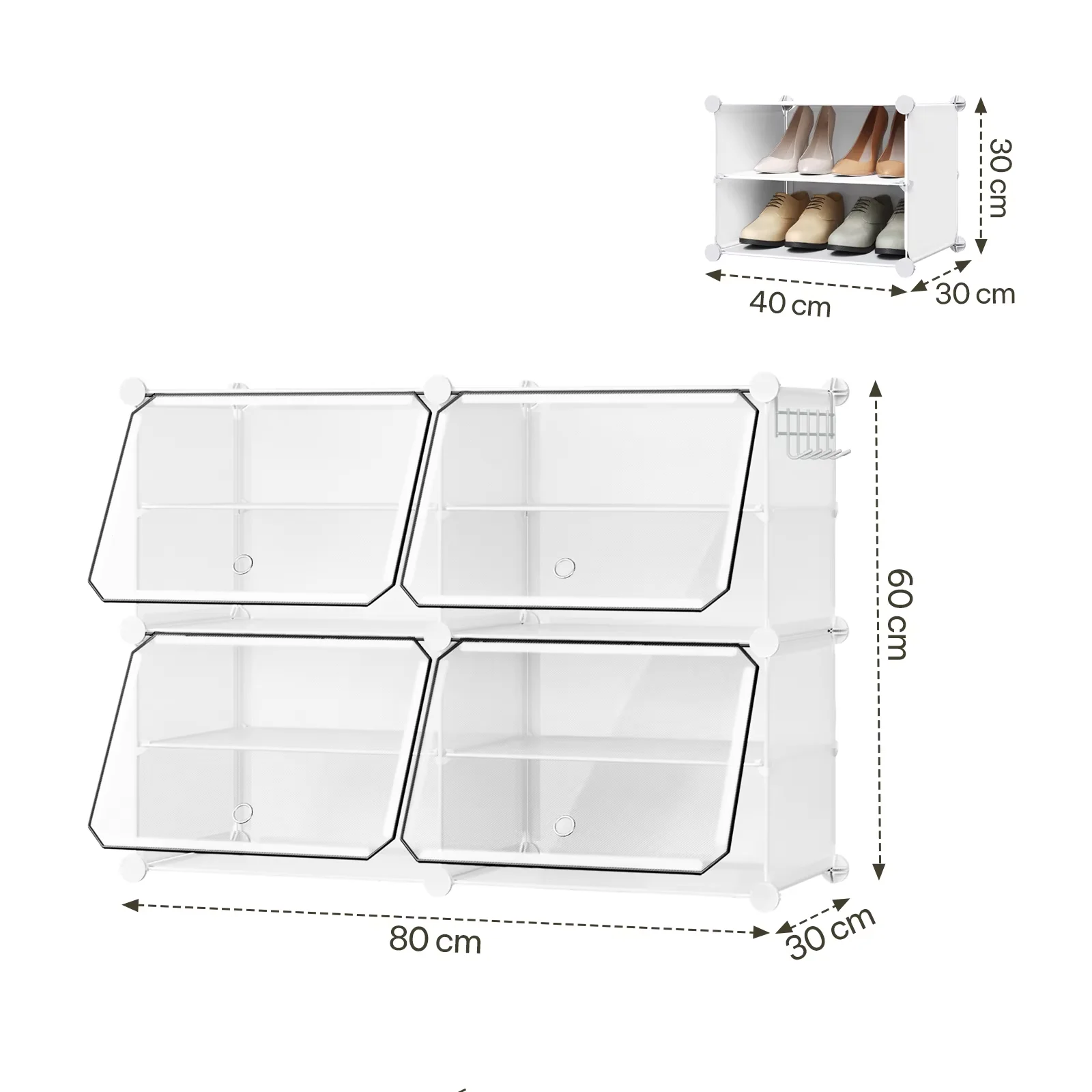 WOLTU Faltbarer Modularer DIY-Schuhschrank Transparenter PP Stapelbarer Schuhwürfel-Aufbewahrungsorganizer mit Türhaken für Flur Wohnzimmer