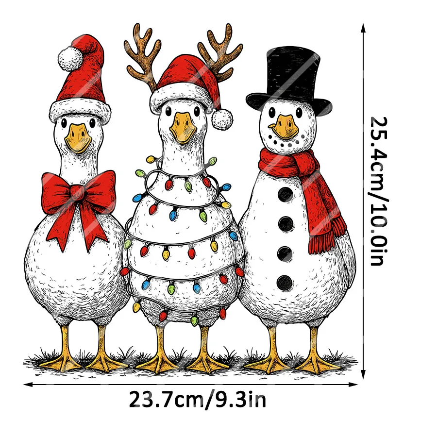 Vintage Christmas Goose DIY Iron-On Heat Transfer Sticker Decal T-shirts Sweatshirts Bag Pillowcases Clothing Xmas Party Decor