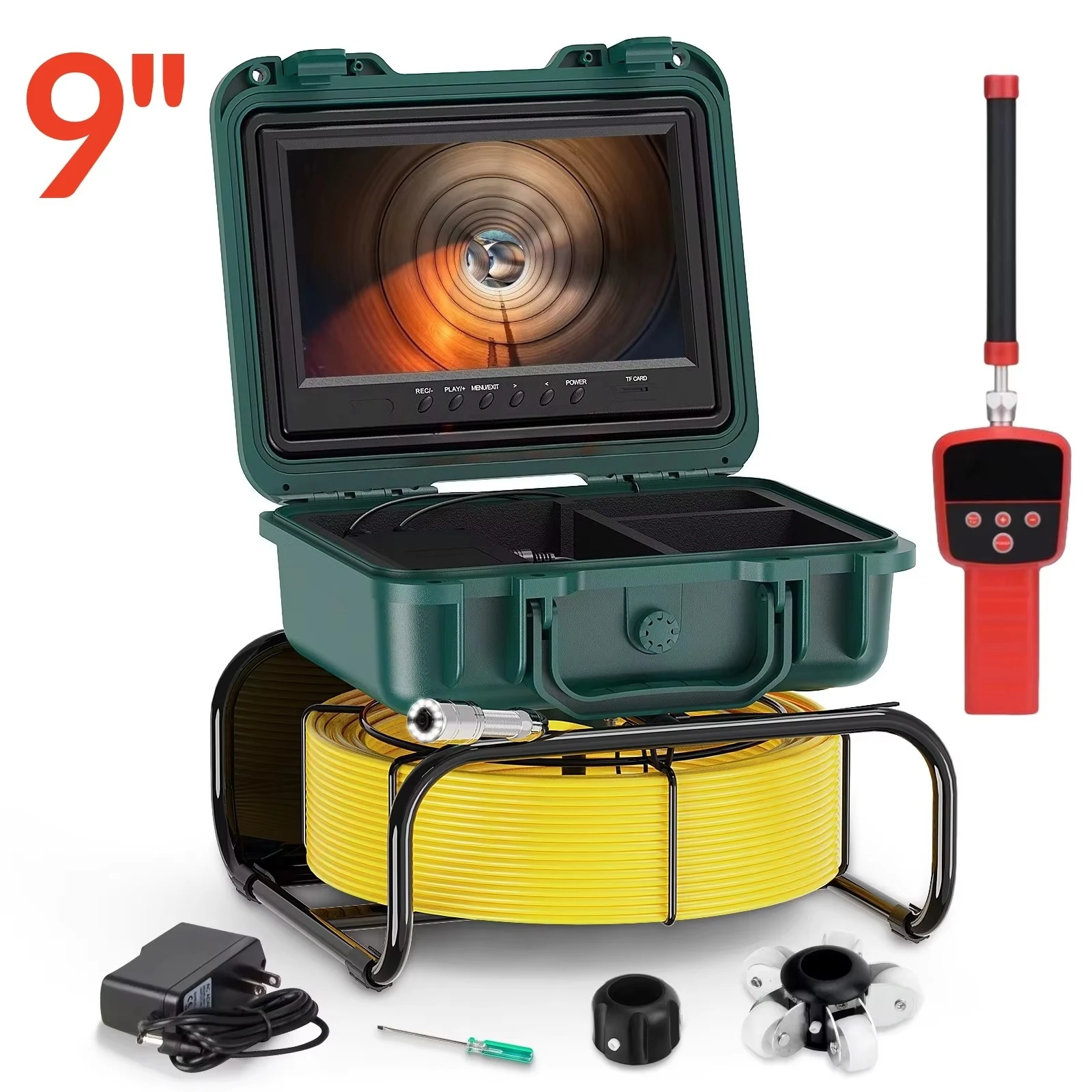 9Inch Drain Pipe Inspection Sewer Camera  512 HZ Self Leveling Industrial Endoscope 23 mm Head Sewer Camera Pipe with Locator