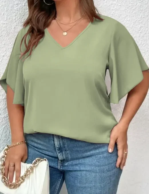 

Plus Size Spring Summer Short Sleeve Women's V-Neck T Shirts Casual Blouse Tops Women Fashionable Solid Color T-shirt