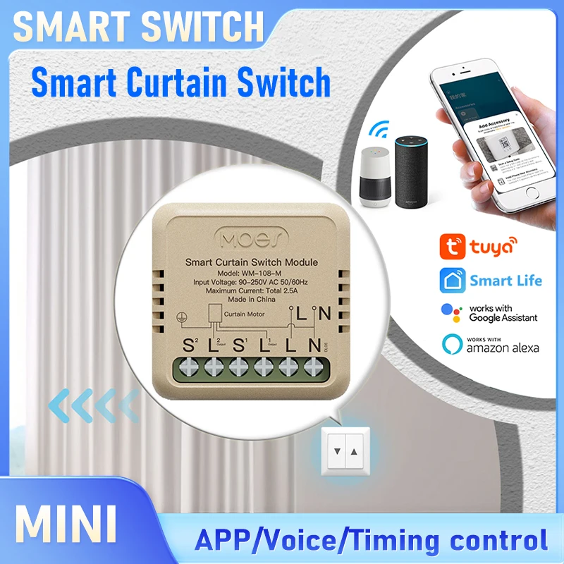 

Tuya WiFi Smart Curtain Switch,Blinds 4-Core Motor Controller,Work With Alexa/Google Assistan Voice Control for Home Automation