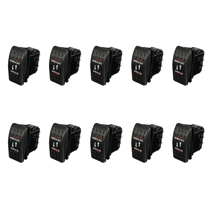 

10X 12V 20A Winch In Winch Out ON-OFF-ON Rocker Switch 7 Pin LED RED