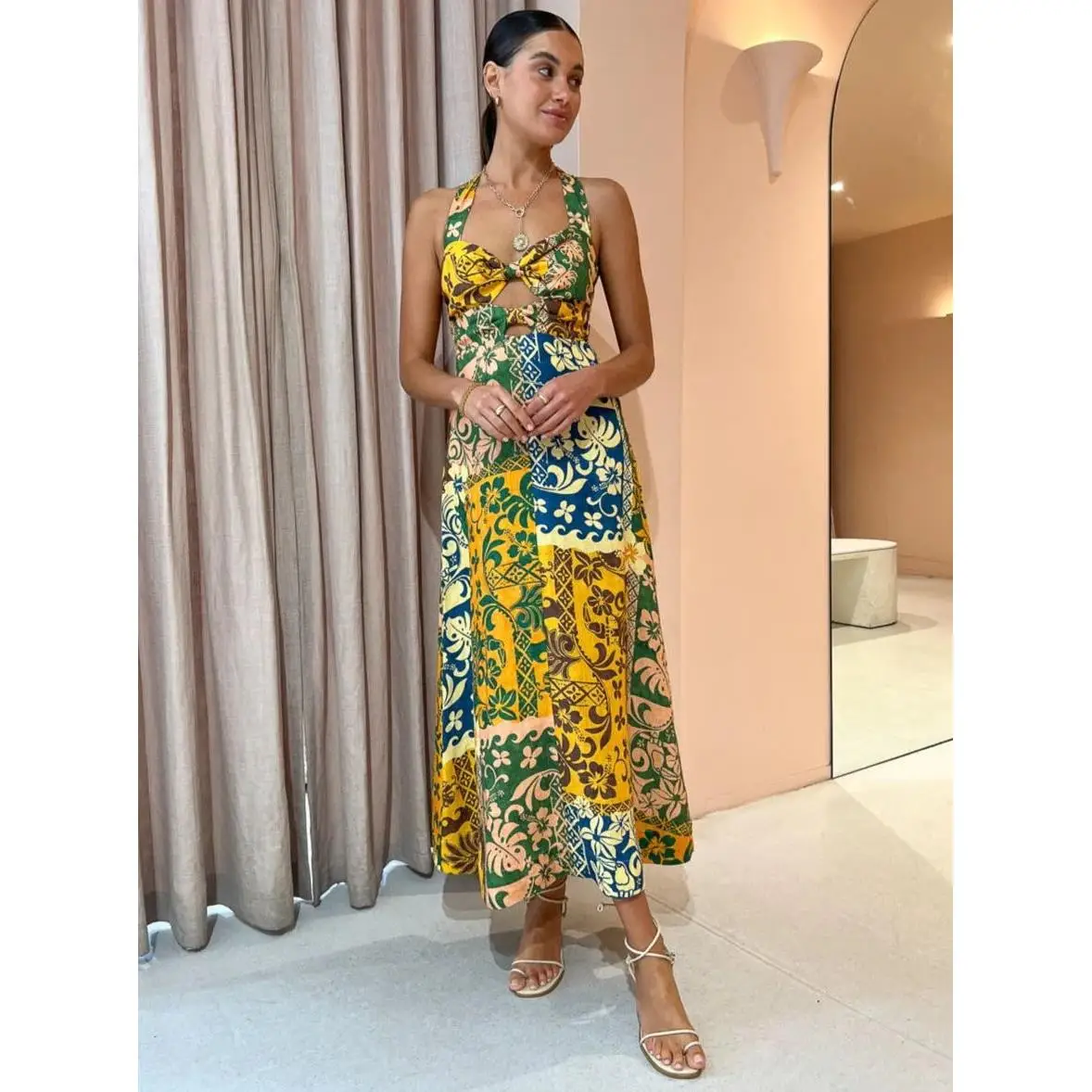 

Хлопково-льняная юбка А-силуэта с принтом Dr. Svel, средней посадки, сексуальная, без бренда, для домашнего и делового использования