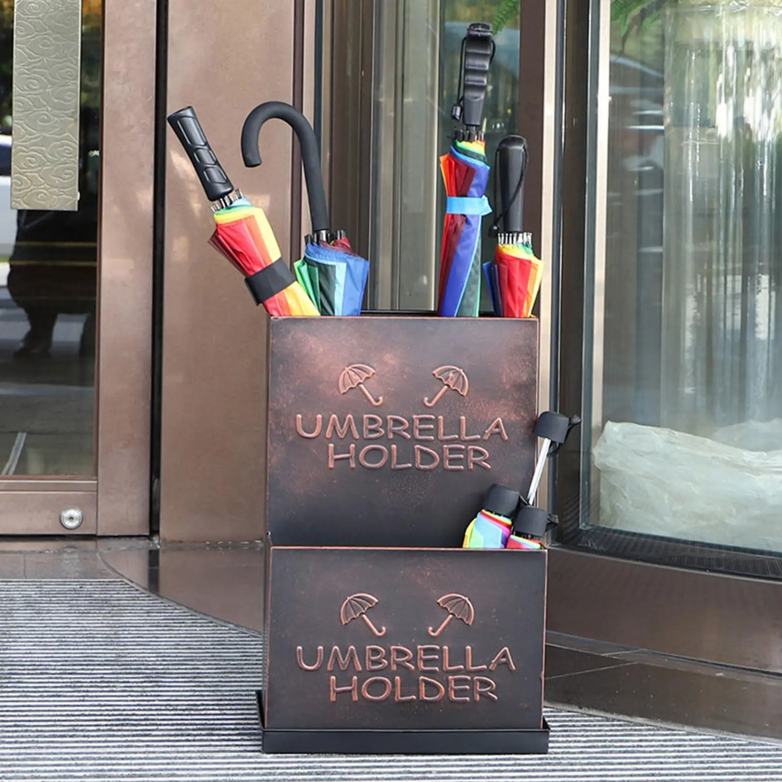 Commercial Metal Umbrella Holder, Large Capacity Umbrella Stand Indoor with Removable Drip Tray, Vintage Storage Bucket