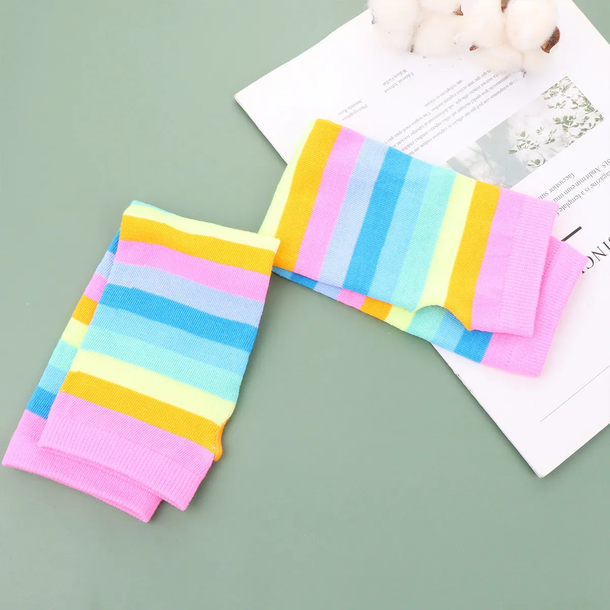 2Pairs Rainbow Stripe Cosplay Arm Sleeves Elastic Comfortable Arm Guard for Theme Party Anniversary Dance Performance