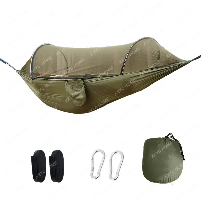 

Single double automatic quick-opening pole mosquito net hammock Outdoor camping anti-rollover nylon hammock with mosquito net