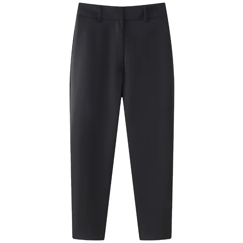 Kuclut Damesmode Stevige Broek Met Rits Aan De Voorkant Vintage Hoge Taille Full Length Vrouwelijke Chique Damesbroek