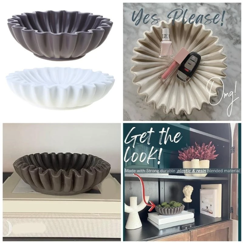 

Practical Fluted Ruffle Decorative Bowl Scalloped Bowl Resin Flower Bowl Sculpture Desktop Jewelry Tray best sale