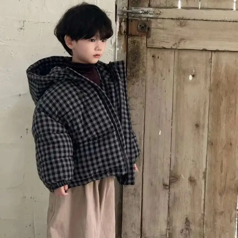 Korean Children's Clothing Boys' Winter Cotton Jacket Handsome Thick Warm Coat Korean Children's Checkered Loose Cotton Jacket