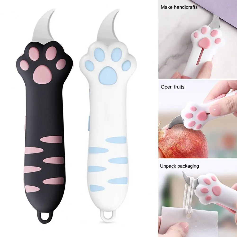 Women Portable Cat Knife Cute Cat Paw Box Cutter Retractable Claw Knife for Women Cat Scratching Paper Knife Mini Cardboard
