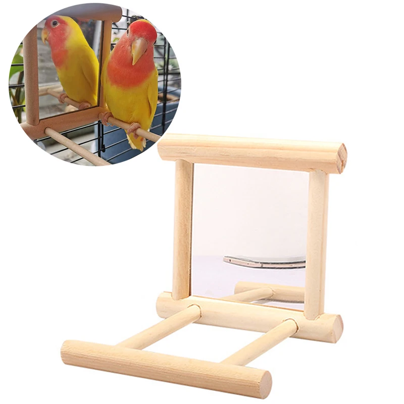 Wood Bird Mirror With Perch Stand Bird Toy Stand Bird Toy For Parrot Parakeets Cockatiels Cage Cage Parakeet Accessories