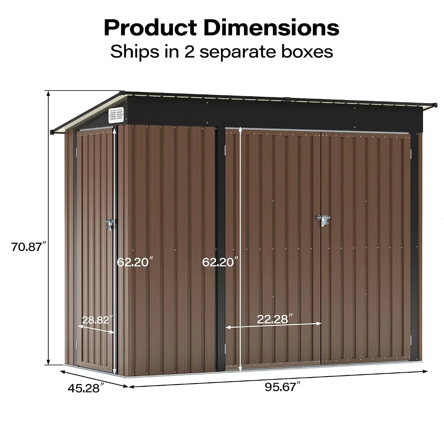 8 x 4 FT Outdoor Storage Shed, Galvanized Steel Tool Shed with Double Lockable Doors, Air Vent & Sloped Roof, Customized