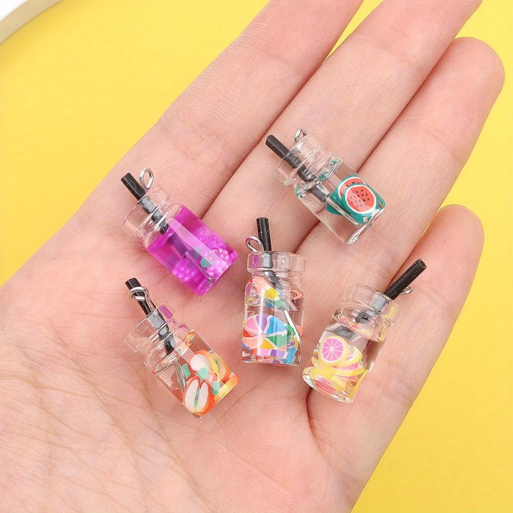 4/9/26pcs Multi-color Glass Fruit Drink Pendant&chain Decoration, DIY Bracelet Necklace Earrings Gift Decoration Accessories
