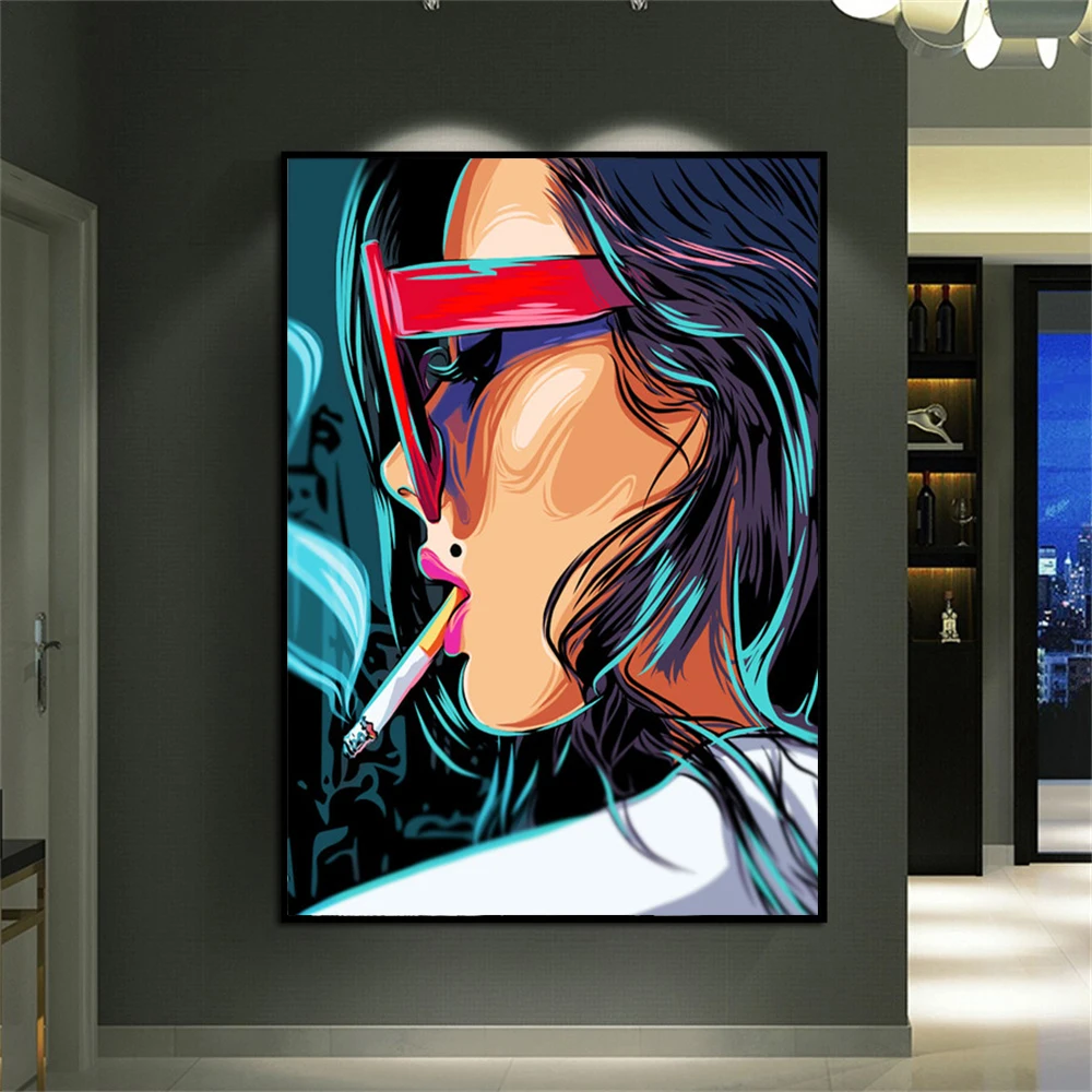 

Abstract Cool Girl Poster and Prints Canvas Painting Wall Art Picture for Living Room Home Decoration Cuadros