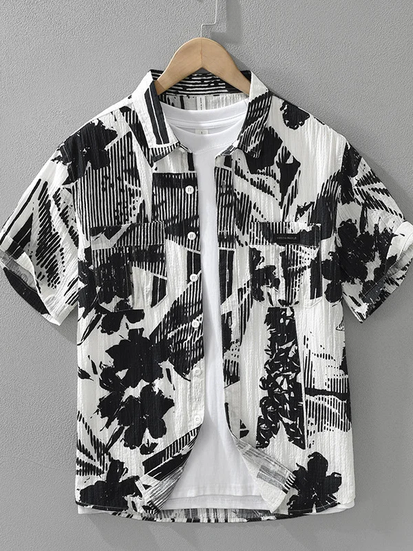 

Модная мужская летняя рубашка с принтом и коротким рукавом из тонкой вискозной смеси, повседневная, свободного кроя, в городском стиле, для ежедневной носки