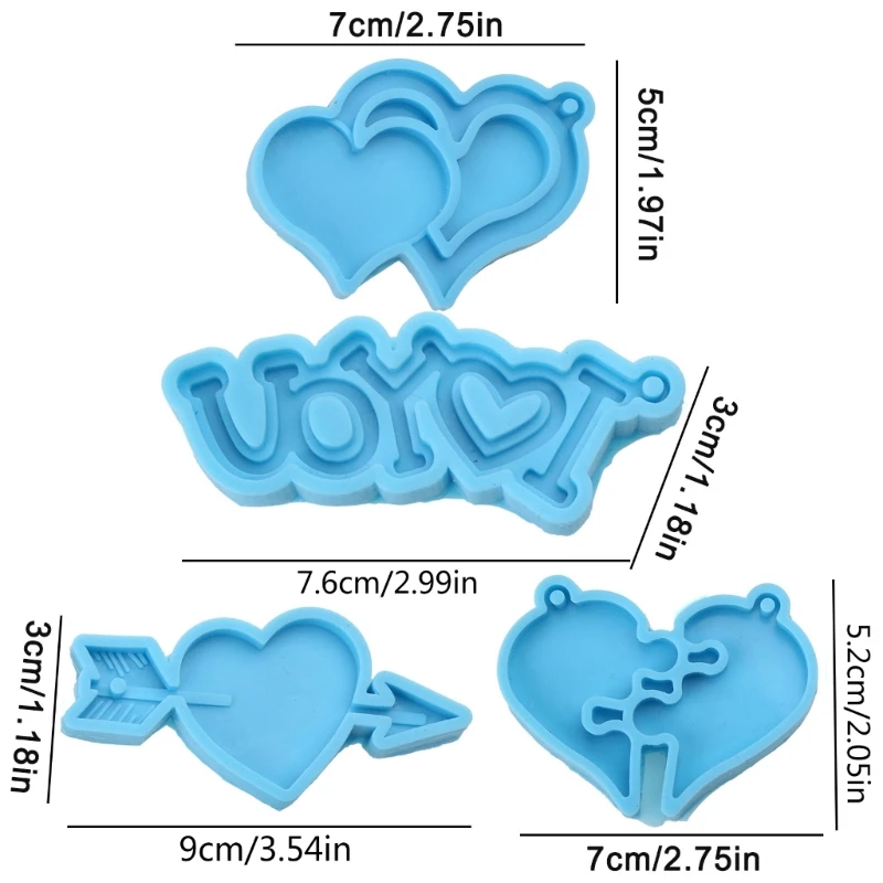 4 Pcs วันวาเลนไทน์พวงกุญแจ UV คริสตัลอีพ็อกซี่แม่พิมพ์เครื่องประดับจี้ซิลิโคนเรซินแม่พิมพ์ DIY หัตถกรรมเครื่องประดับแขวน R3MC