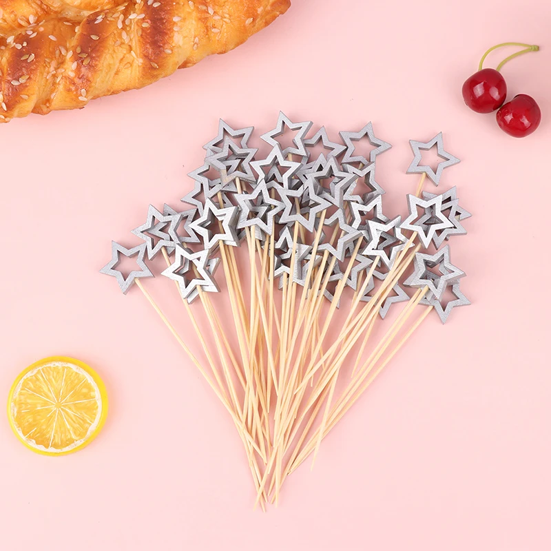 50Pcs Star Shape Bamboo Skewers Food Cocktail Picks Buffet Fruit Cupcake Fork Sticks Party Table Decoration Supplies