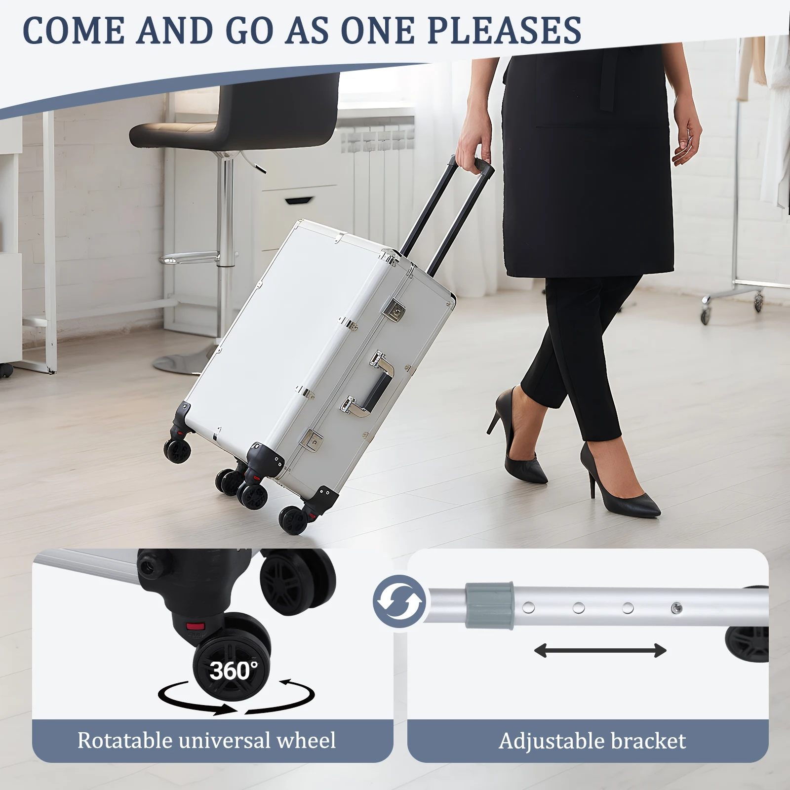 

Rolling Studio Free Standing Case with Mirror and Lights Mobile Barber Stations with Wheels Stands for Travel Or Salon Use