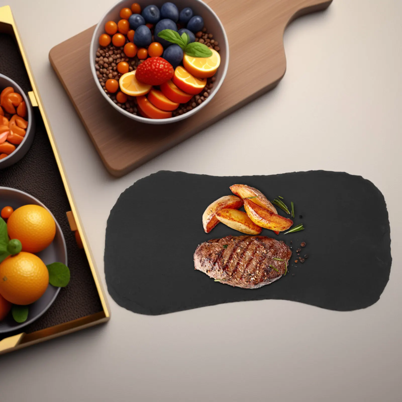 Slate Charcuterie Board Natural Stone Serving Platter for Cheese Meat Sushi Steak Appetizers