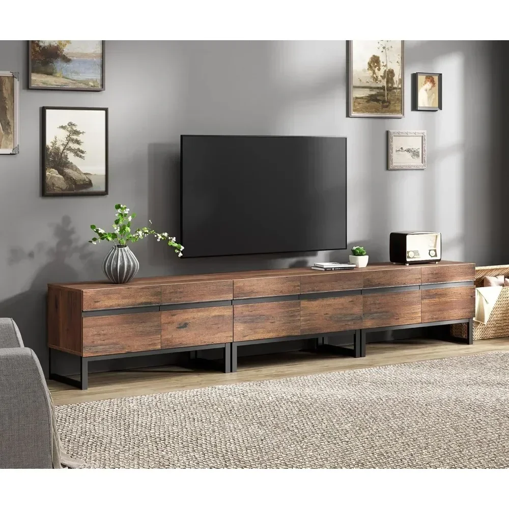 3 in 1 Modern TV Stand for TVs up to 110 inch, Wood Entertainment Center TV Console with Storage Cabinets and Metal Base