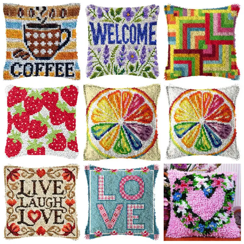 

Simple Pattern Latch Hook Kit Knot Pillow Package Vintage Style Embroidery Latch Hook Kits Cushion Pillowcase Set For Needlework